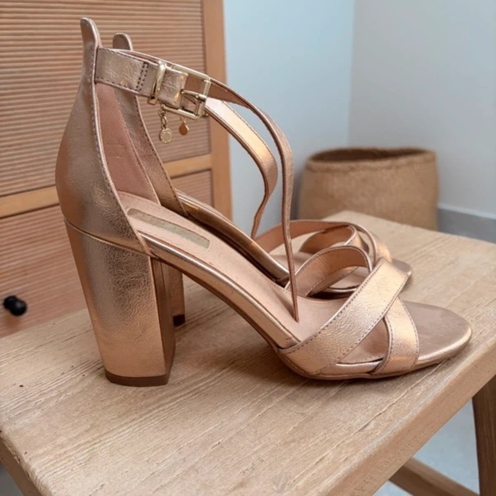 Elegant Gold Strappy Block Heels